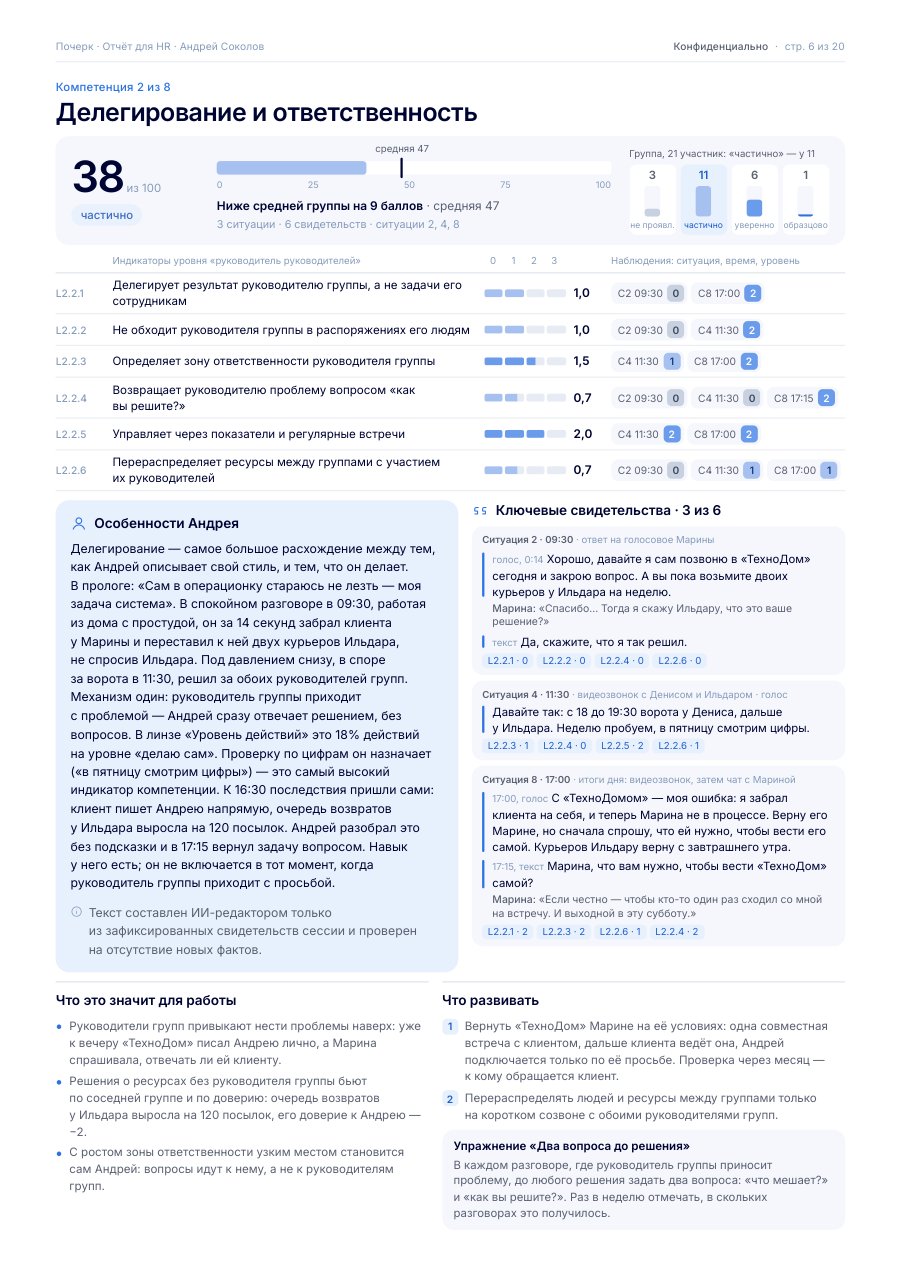 Страница 6 отчёта для HR: Делегирование и ответственность